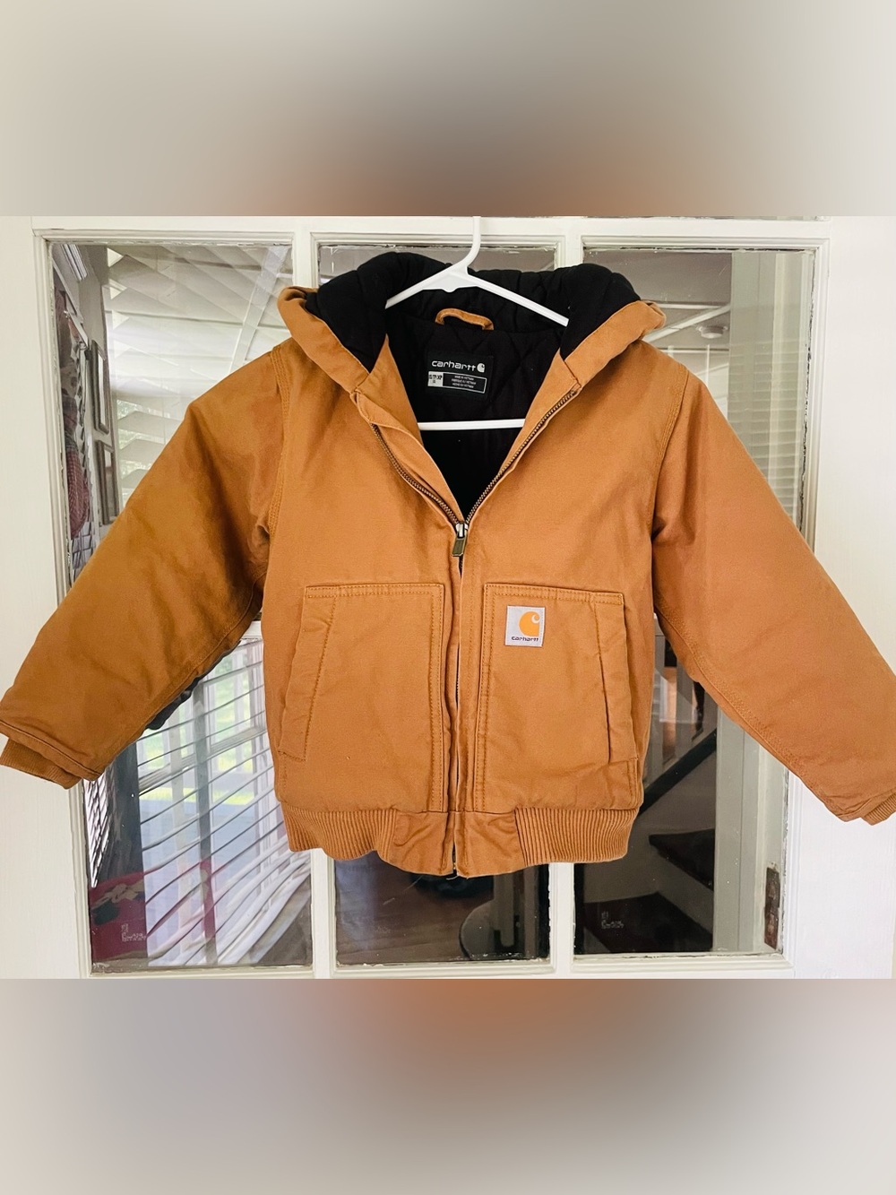 Carhartt Boys Insulated Hooded Canvas Jacket Full Zip Size XS 8 Brown
